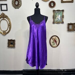 Vintage lingerie Y2K Romance Du Jour Purple Satin Slip Dress Lace Nightgown 2X